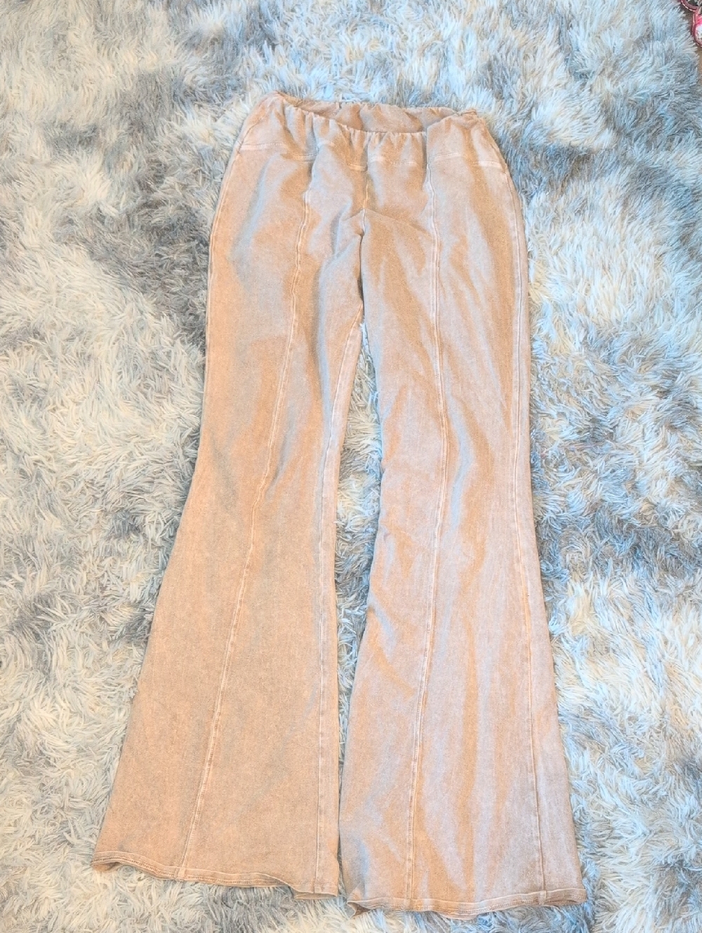 Beige Soft Western Bootleg Flared Pants